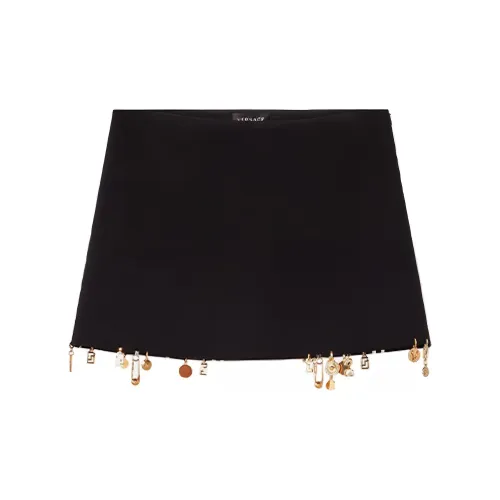 VERSACE Charm Embellished Satin Mini Skirt 'Black'