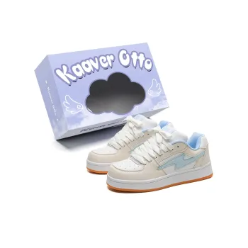 KAAVER OTTO Coverage Wear Resistant Lightweight Breathable Low Top Skateboard Shoes Unisex Cream Blue Box Included