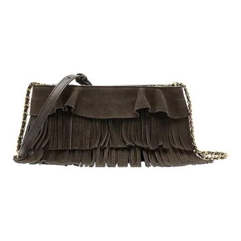 Staccato Split Cow Leather Hobo Shadow Chaser Crossbody Bag Medium Size Women's Vintage Dark Coffee