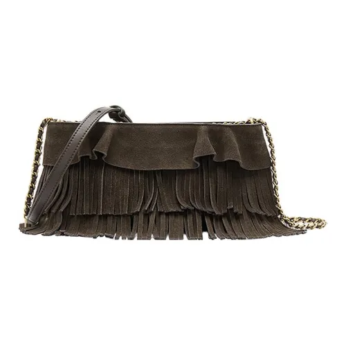 Staccato Split Cow Leather Hobo Shadow Chaser Crossbody Bag Medium Size Women's Vintage Dark Coffee