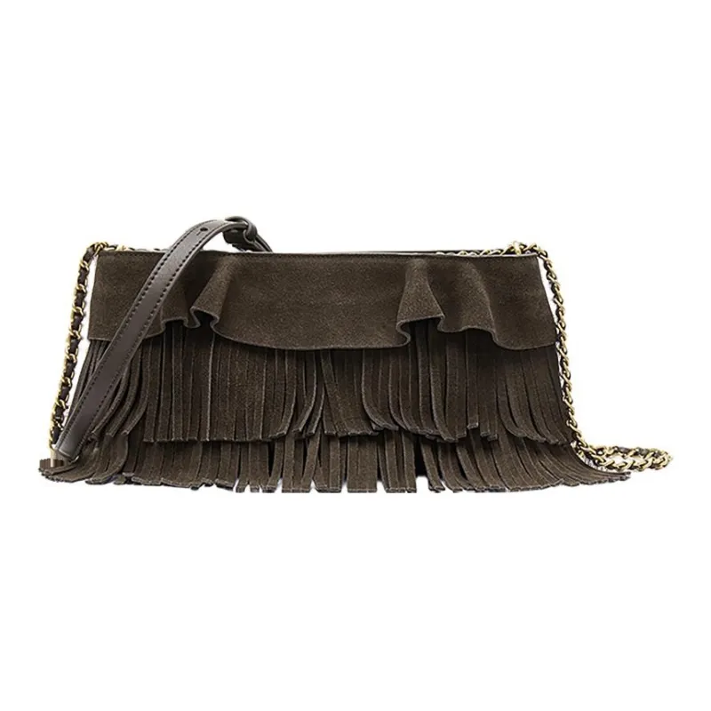 Staccato Split Cow Leather Hobo Shadow Chaser Crossbody Bag Medium Size Women's Vintage Dark Coffee-0