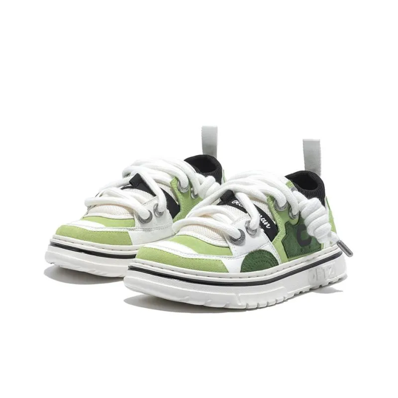 OETZI Ice Man Oz Wear-Resistant Lightweight Height Increasing Low-Top Skateboard Shoes Unisex White Green-1