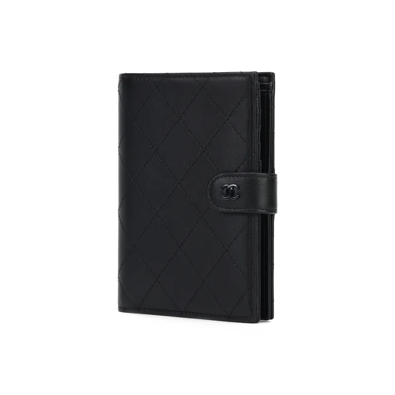 CHANEL Matte Cowhide Passport Holder With Card Slot Women's Black-1