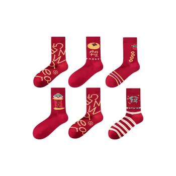 MADALLO Mid Calf Socks Unisex 6 Pack Red