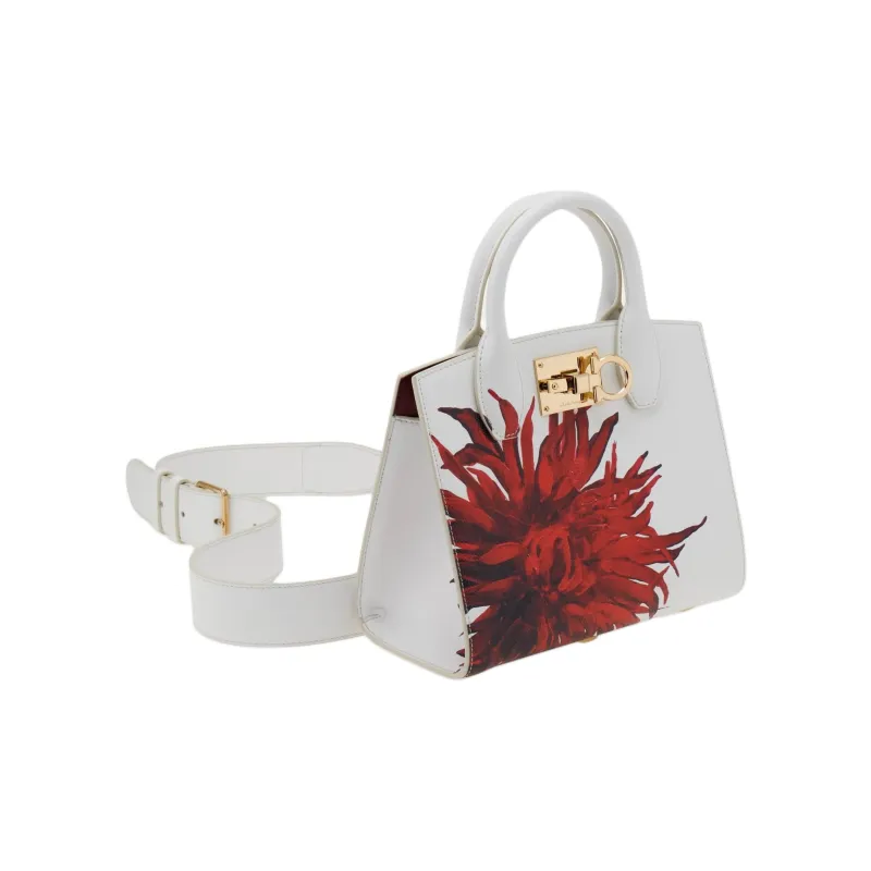 FERRAGAMO Studio Calfskin One Shoulder Handbags Small Size Women's White & Red-3