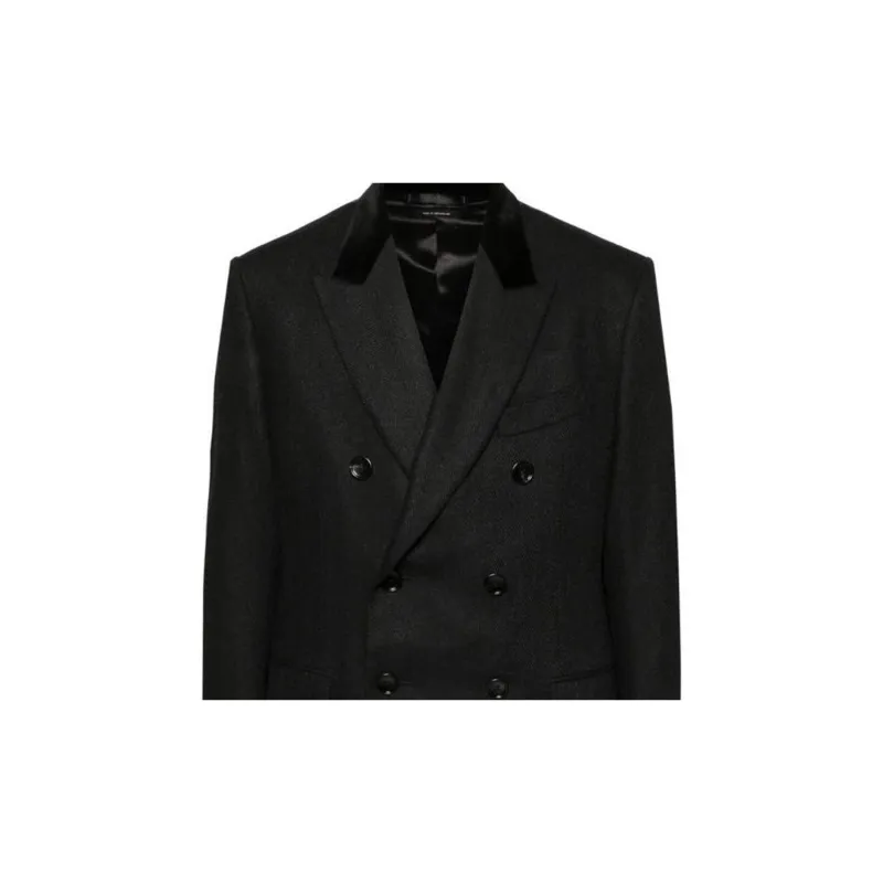 TOM FORD Double Breasted Velvet Detailed Coat-5
