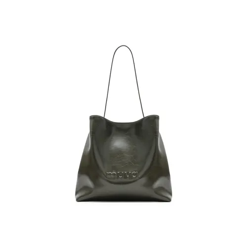 MUVA Cowhide Split Leather Tote Bag Shoulder Bag Large Size Women's Twilight Black/Mocha/Olive Green