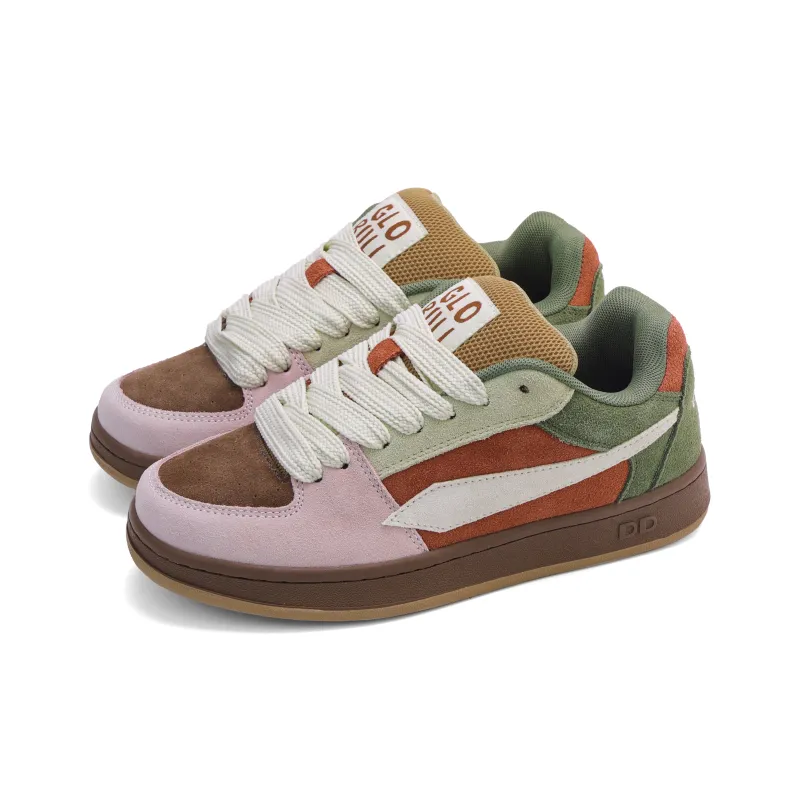 GLO BULL Skateboard Shoes Women's Low Top Green Pink Brown-3
