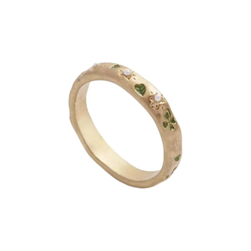 Fable 22K Real Gold Electroplated Copper Alloy Acrylic Silver-Plated Gold-Plated Alloy Pearl Rings Women's Gold-1