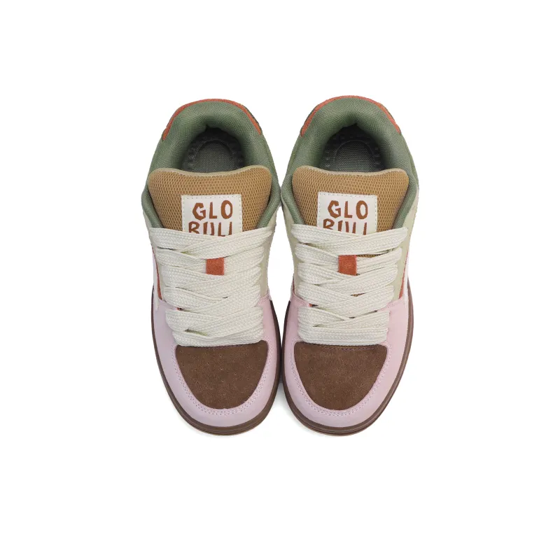 GLO BULL Skateboard Shoes Women's Low Top Green Pink Brown-4