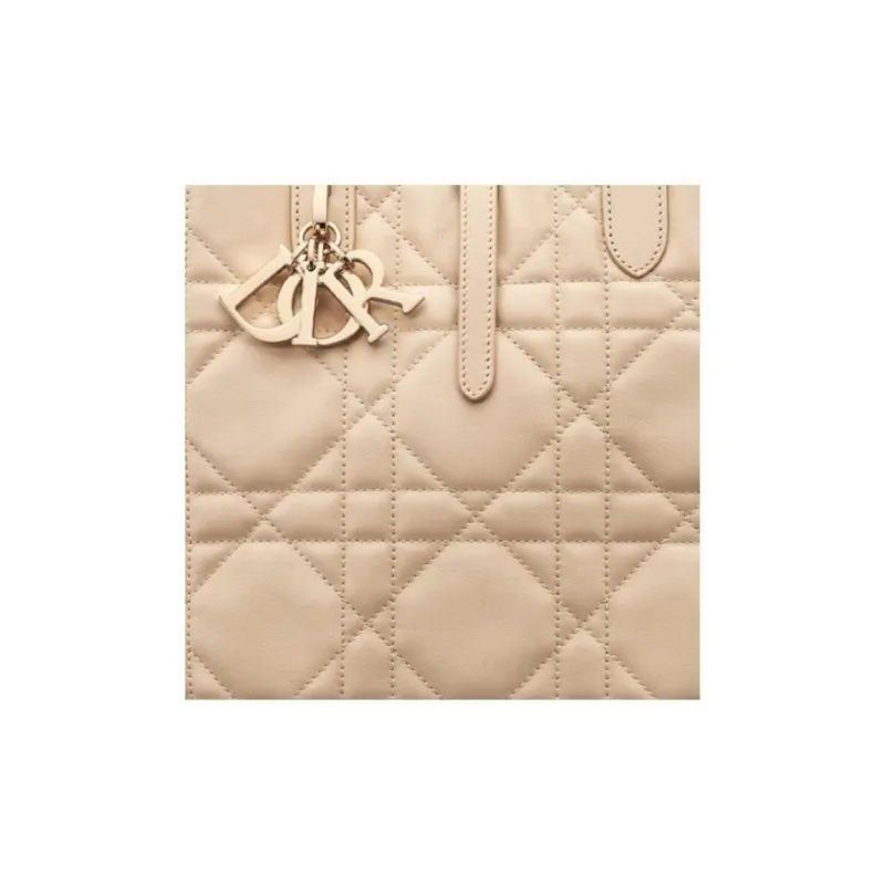 DIOR Toujours Cow Leather Indigenous Bag, Basket Bag, Shoulder Bag, Crossbody Bag, Handbag Medium Size Women's Beige-5