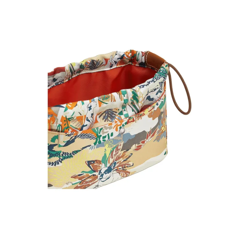 HERMES Fourbi Silk With Barenia Calfskin Clutch Women's Orange & Seagull Gray With Light Tawny-1