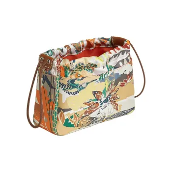 HERMES Fourbi Silk With Barenia Calfskin Clutch Women's Orange & Seagull Gray With Light Tawny