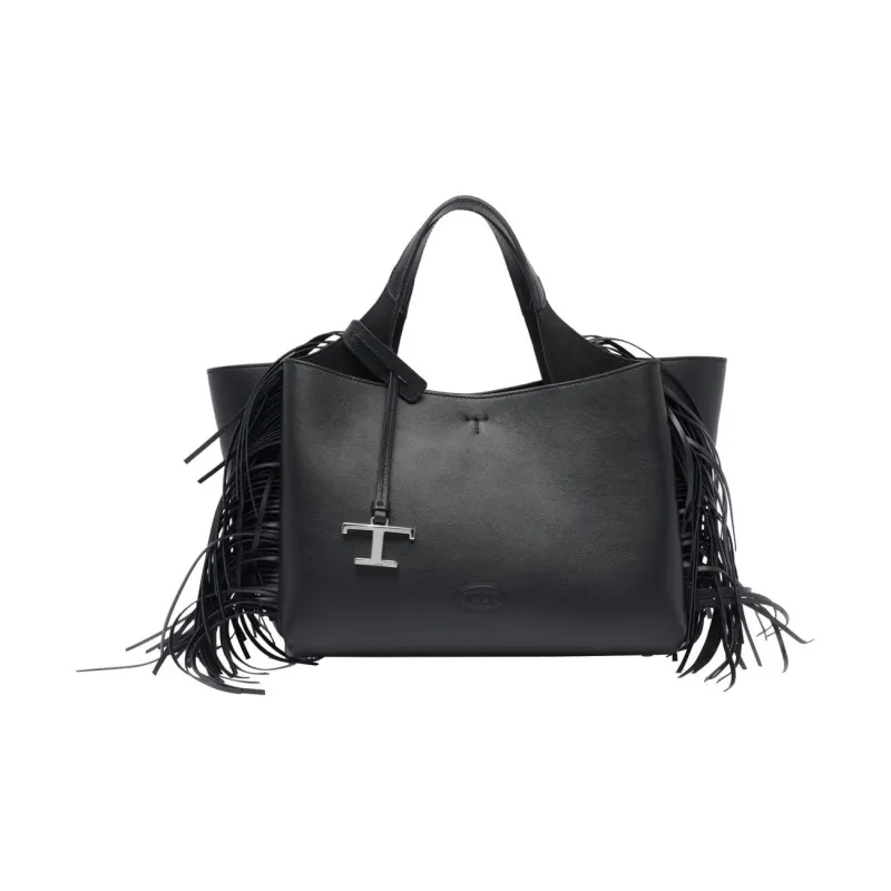 TOD'S Fringe Detailed T Logo Plaque Tote Bag-0