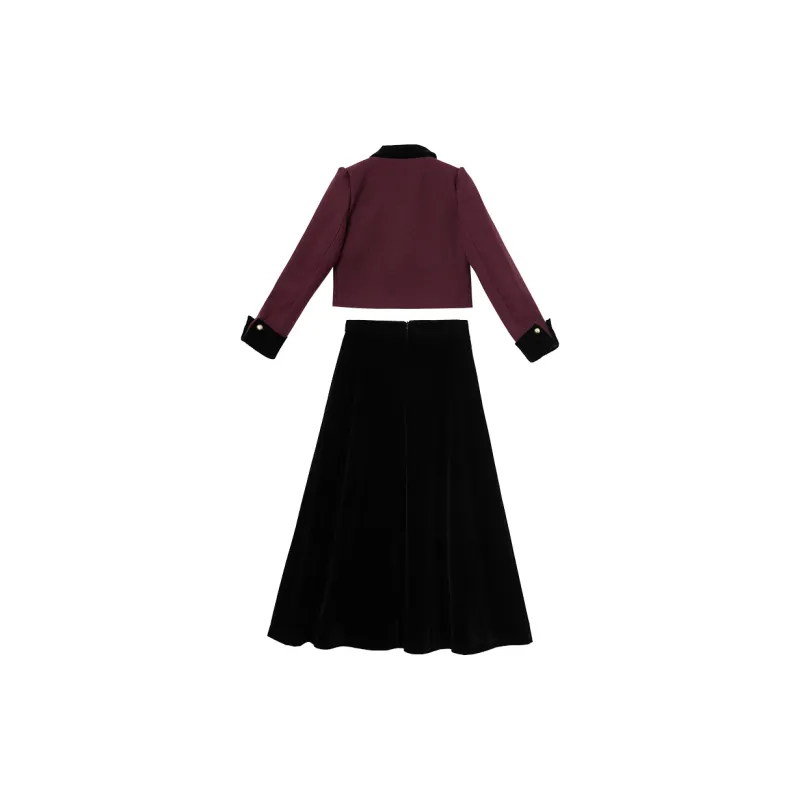 WESTLINK Two Piece Skirt Sets Women's Black+Red-1