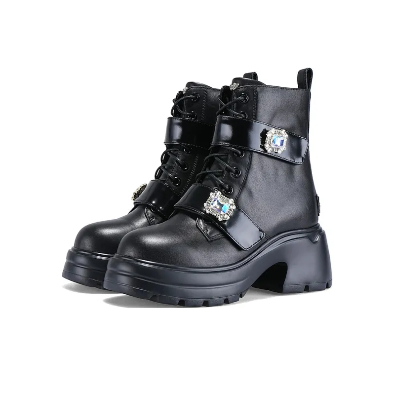 IiJin Short Martin Boot Women's Black-3