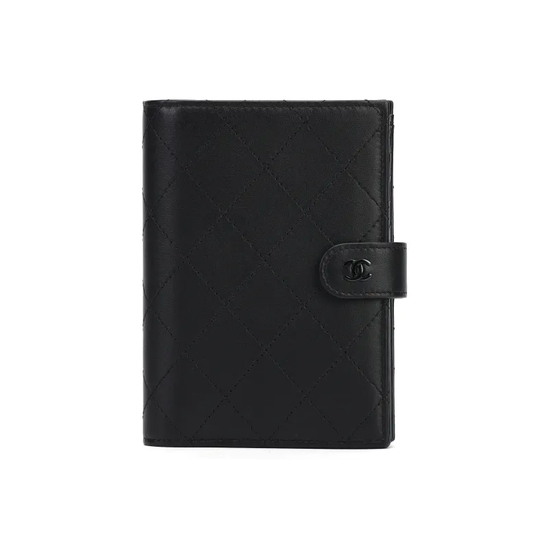 CHANEL Matte Cowhide Passport Holder With Card Slot Women's Black-0