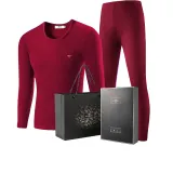 Men's Crew Neck Clothing Sets (Burgundy) Double-Layer Thickened/Fleece-Lined Thermal Retention