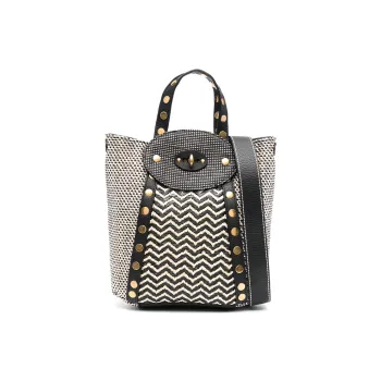Zanellato Leather With Fabric And Straw Tote Bag, Shopping Bag, Handbag Women's Black & White