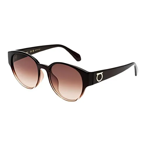 FERRAGAMO Plate Frame Round Sunglasses Unisex Black
