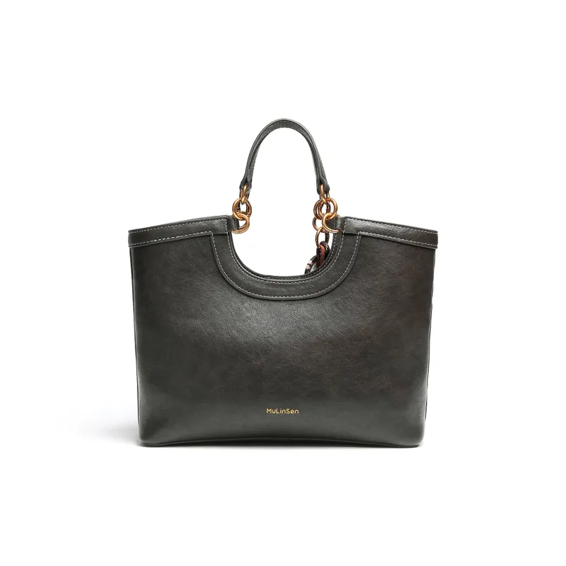 Mulinsen Polyurethane PU Tote Togo Shopping Bag Handbag Women's Dark Gray-5