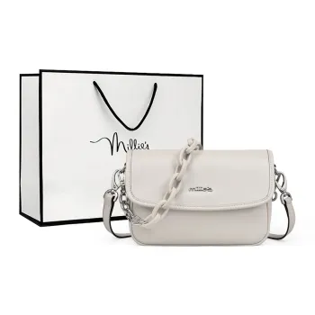 MILLIE'S Synthetic Leather Tofu Bag Shoulder Bag Crossbody Bag Regular Women's Ecru/Midnight Black