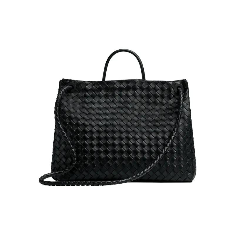 Bottega Veneta Andiamo Series Lambskin One Shoulder Handbags Large Size Women's Black-2