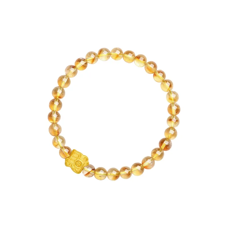 ZHOU LIU FU 5D Hard Gold With Small Fortune Character # Good Luck Solid Gold Fixed Price Bracelets Women's-1