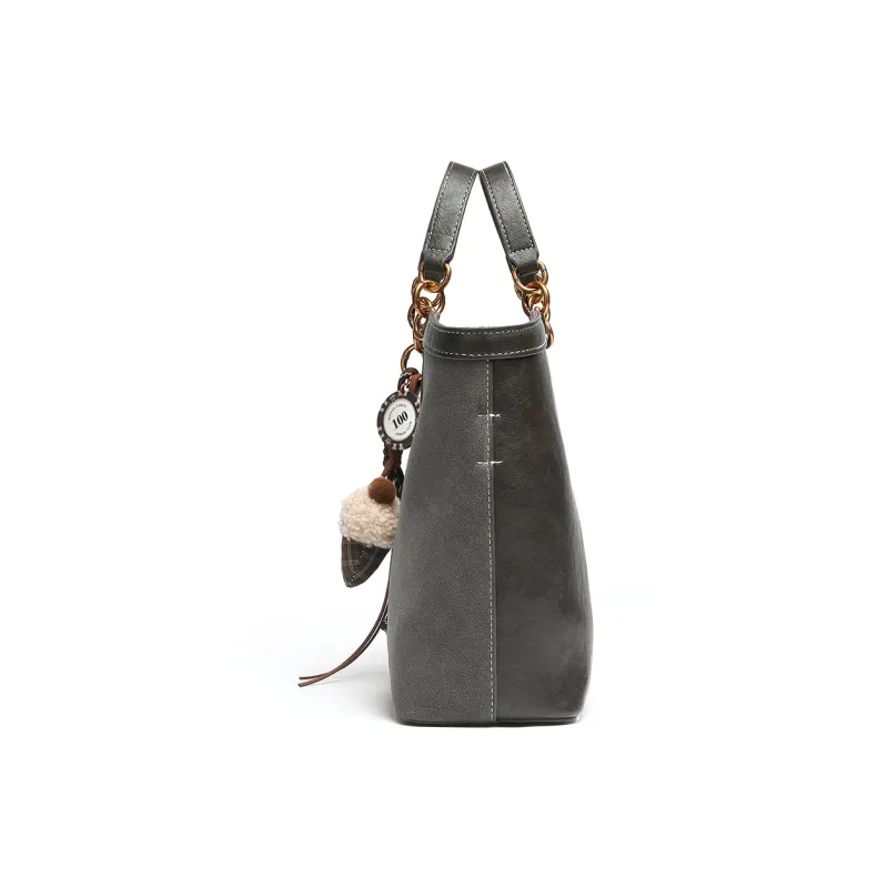 Mulinsen Polyurethane PU Tote Togo Shopping Bag Handbag Women's Dark Gray-4