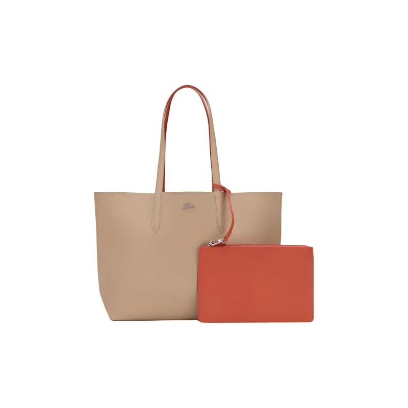 LACOSTE PVC Tote Bag Shopping Bag Handbag Large Size Women's Khaki And Orange-1