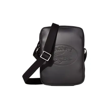 LACOSTE Leather Camera Bags Crossbody Bags Large Size Men's Black