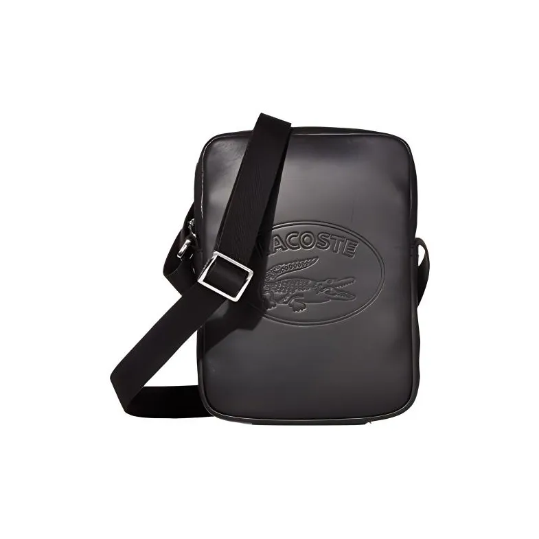 LACOSTE Leather Camera Bags Crossbody Bags Large Size Men's Black-0