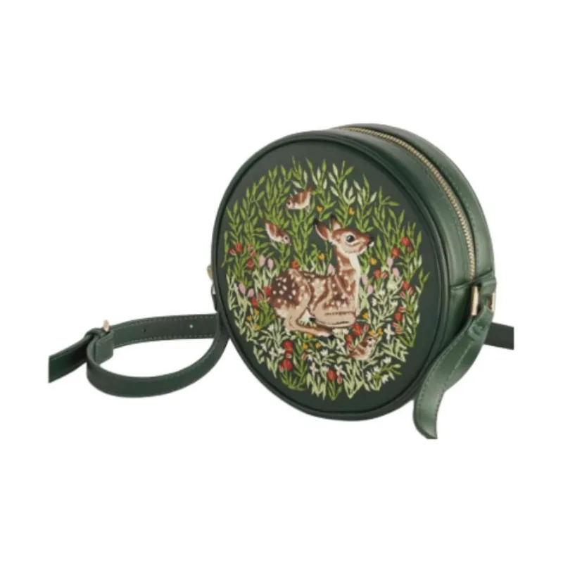 Fable PU Round Bag, Crossbody Bag, Shoulder Bag Medium Size Women's Green Deer-1