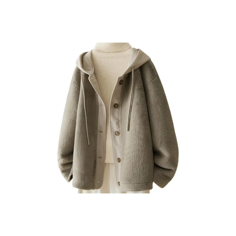 IHIMI Velvet feel Coat Women's Green Khaki-1