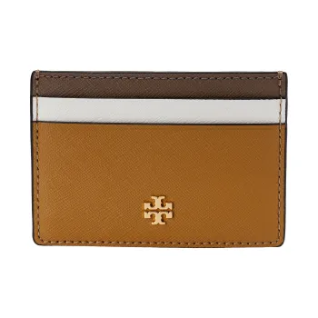TORY BURCH Emerson Cow Leather Card Clip Card Holder Mini Women's Brown