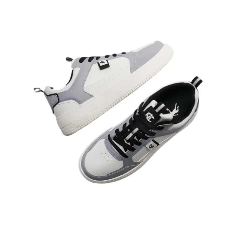 QIAODAN Coverage Slip Resistant Water Resistant Low Top Skateboard Shoes Men's White Gray-3