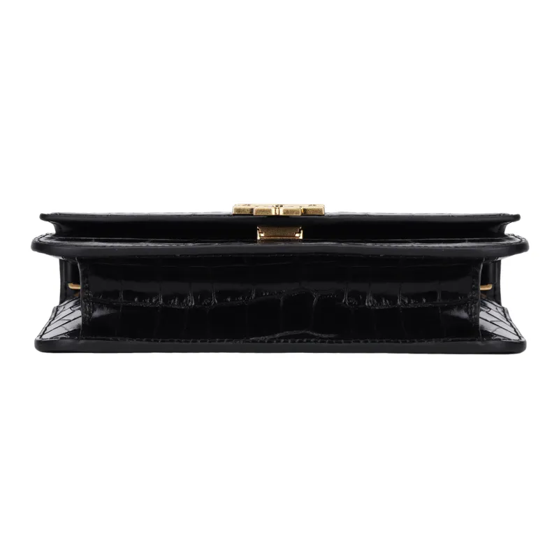 TORY BURCH Britten Crocodile Pattern Leather Shoulder Bag, Crossbody Bag, Chain Bag, Wallet Small Size Women's Black-3