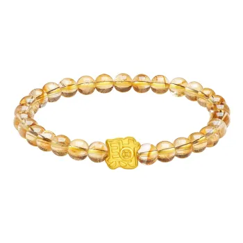 ZHOU LIU FU 5D Hard Gold With Small Fortune Character # Good Luck Solid Gold Fixed Price Bracelets Women's