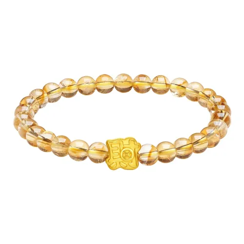 ZHOU LIU FU 5D Hard Gold With Small Fortune Character # Good Luck Solid Gold Fixed Price Bracelets Women's