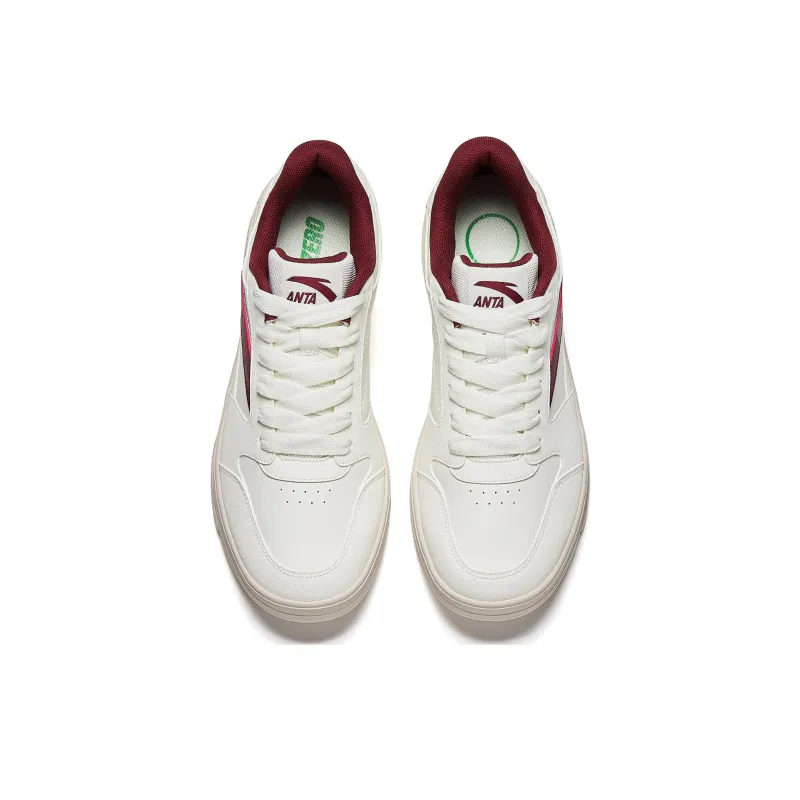 Anta Non-slip Lightweight Low-Top Skateboard Shoes Men's White Red-4