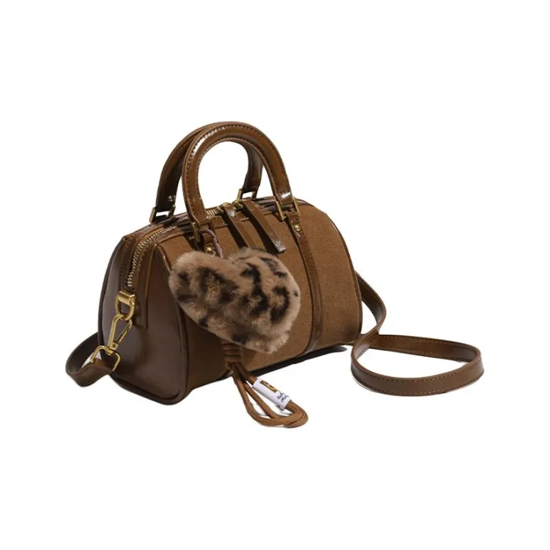 Fitchell PU Bowling Bag Handbag Crossbody Bag Regular Women's Coffee/Brown Black/Red-1