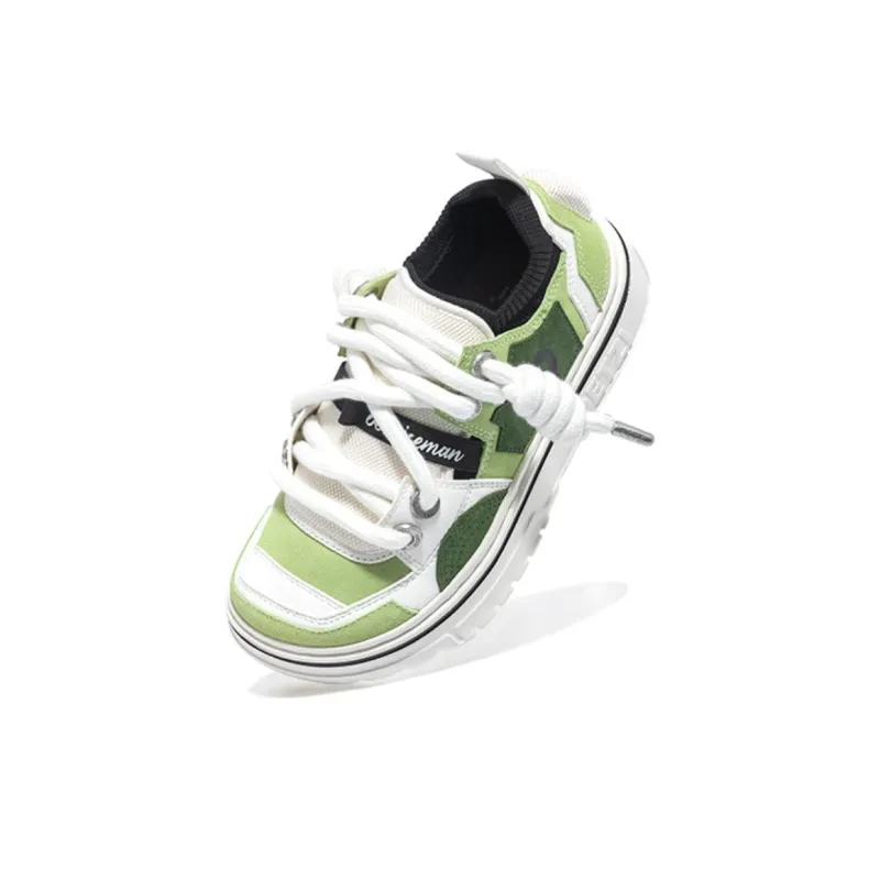 OETZI Ice Man Oz Wear-Resistant Lightweight Height Increasing Low-Top Skateboard Shoes Unisex White Green-3