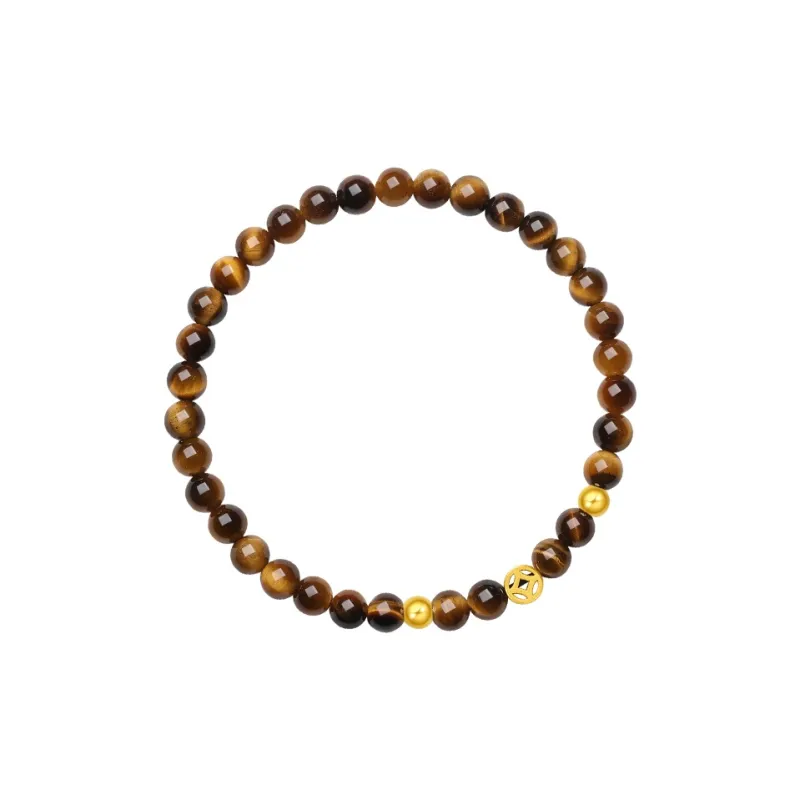 ZHOU LIU FU Silicified Crocidolite, Small Copper Coin Wealth Solid Gold Fixed Price Bracelets Women's-2
