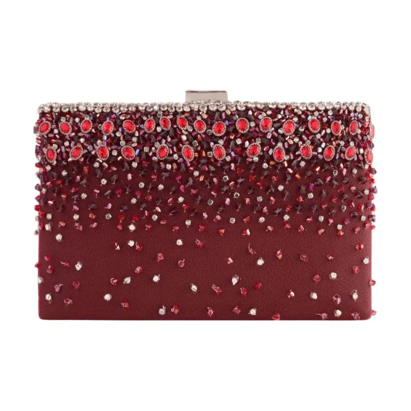 Gemy Maalouf Velvet One Shoulder Crossbody Clutches Women's Red-0