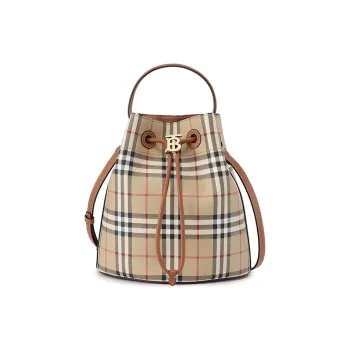 Burberry Small Check Coated Canvas Bucket Bag Women's Brown