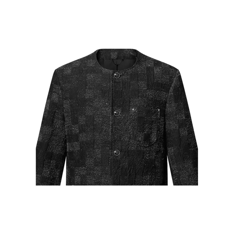 Lv Denim Bouclette Collarless Jacket-5