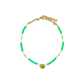 SHOUROUK Brass, Metal, Crystal Necklaces Unisex Green