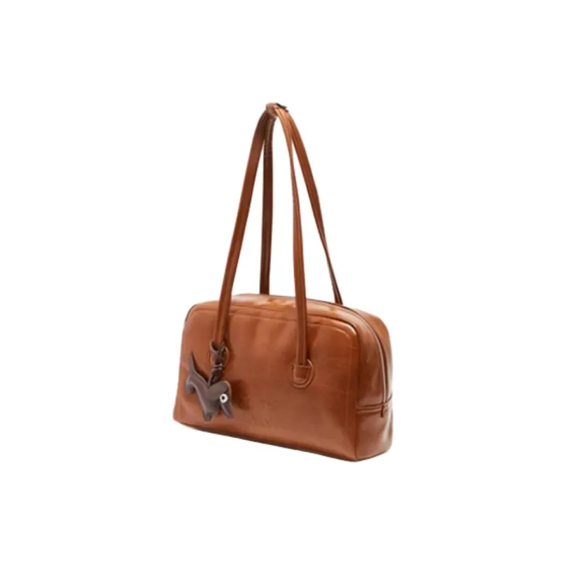 Three Blessings PU Shoulder Bag Medium Size Women's Brown/Black-1