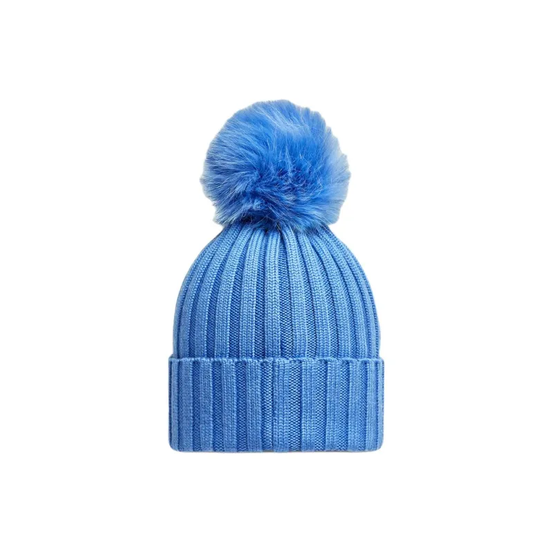Moncler Knitted Fabric Merino Wool Faux Fur Pure Wool Modified Acrylic Acrylic Polyester Beanies Women's Blue-1