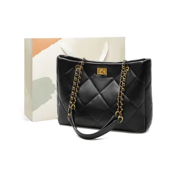15 MINS Cow Leather Patchwork Synthetic Leather Tote Bag Shopping Bag Shoulder Bags Regular Women's Midnight Black